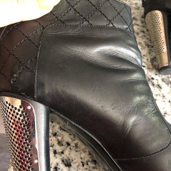 Chanel Black Lamb Skin and Silver Metal Chain Mail Ankle Boots size 38 - Picture 7 of 13